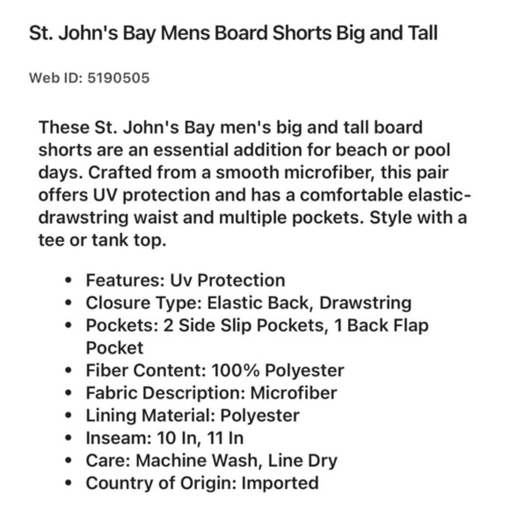 St. John's Bay Men's Board‎ Shorts Big and Tall. Size 2XLT. Men's Fashion - Picture 10 of 17